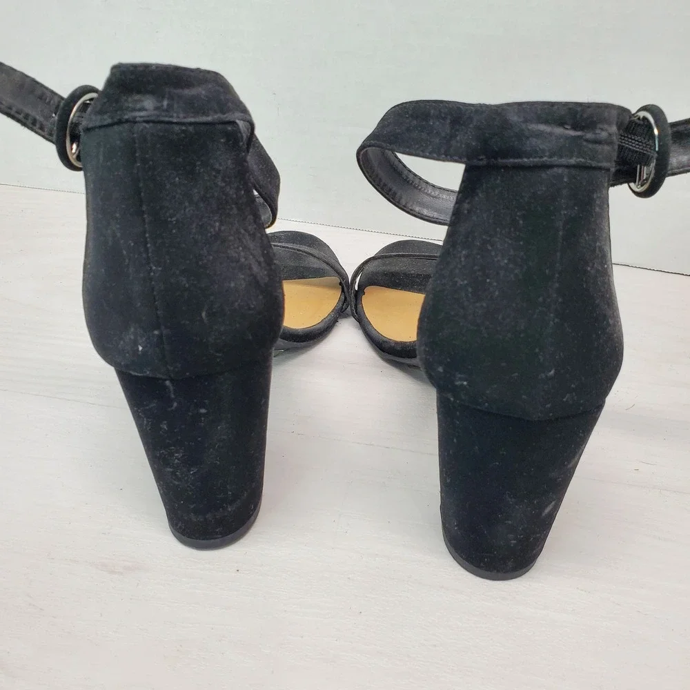 Bamboo Black Suede Ankle Strap Block Heel Sandals Women Size 10